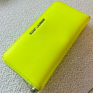 Yves Saint Laurent neon yellow zip around wallet - leather